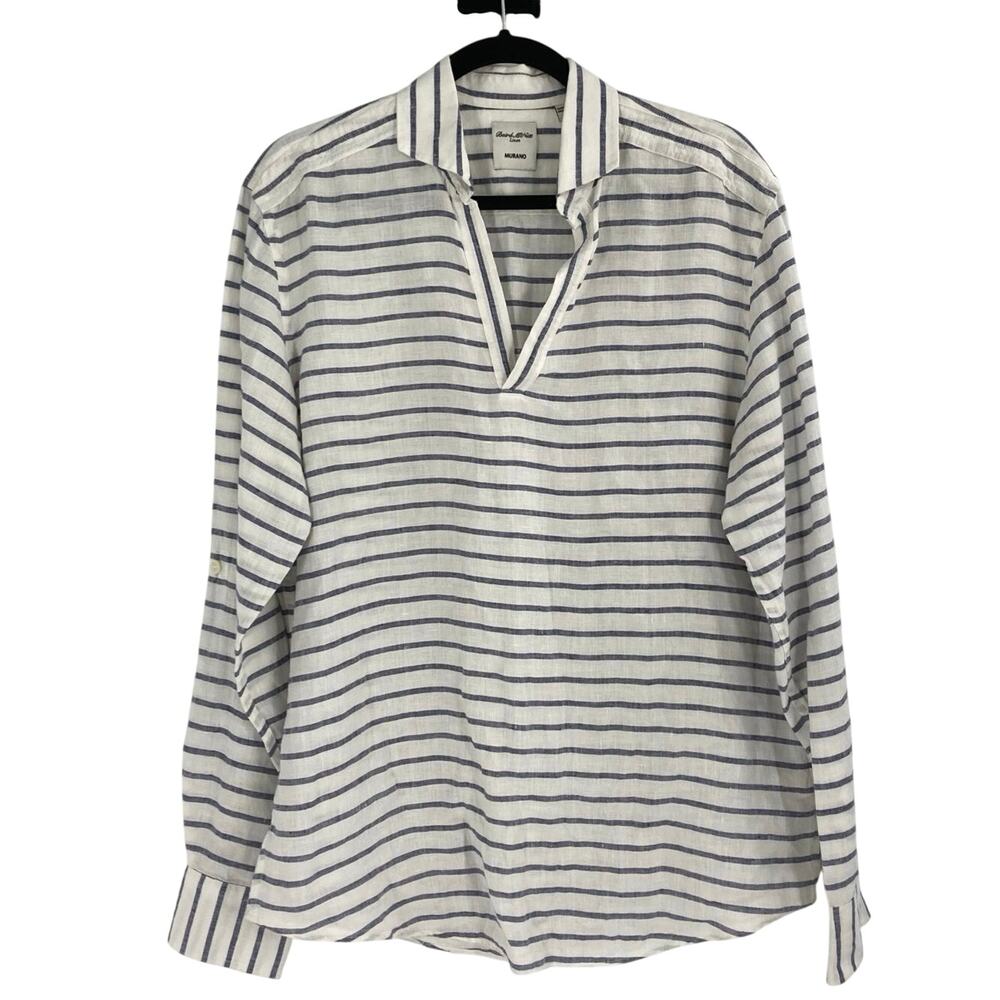 Baird Mcnutt Murano Linen V Beck Preppy Blue Stripe Popover Women’s Medium Beach